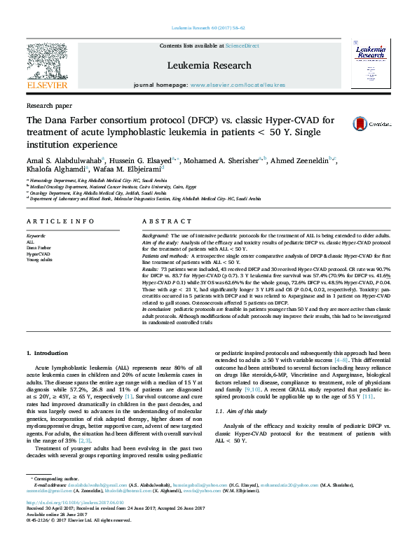 (PDF) The Dana Farber consortium protocol (DFCP) vs. classic Hyper-CVAD ...
