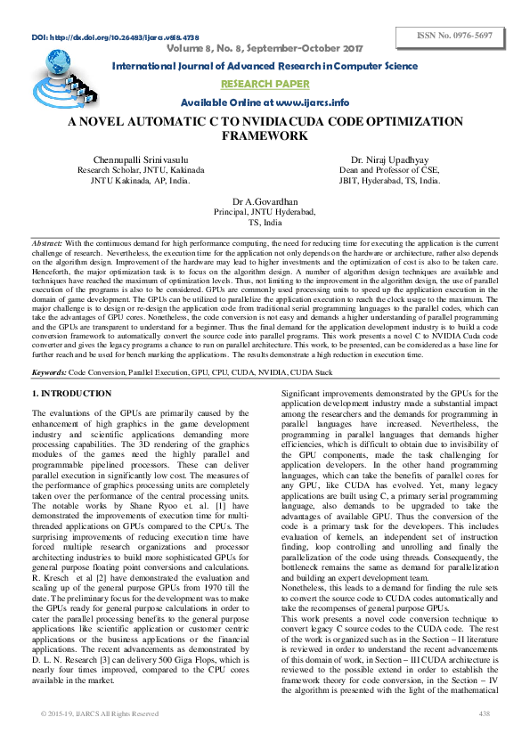 (PDF) A Novel Automatic C to Nvidiacuda Code Optimization Framework