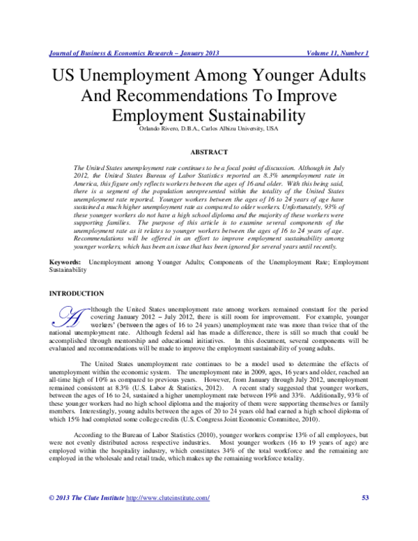 (PDF) US Unemployment Among Younger Adults And Recommendations To ...