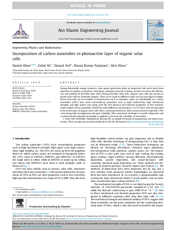 (PDF) Incorporation of carbon nanotubes in photoactive layer of organic ...