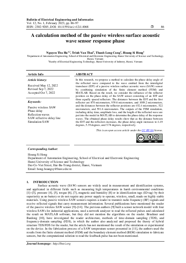 (PDF) A calculation method of the passive wireless surface acoustic ...