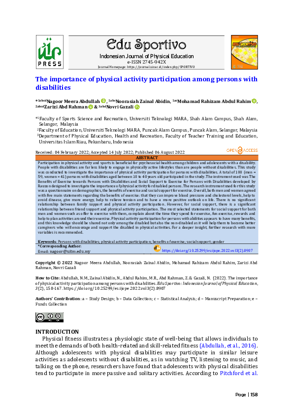 (PDF) The importance of physical activity participation among persons ...
