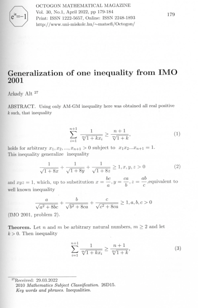 (PDF) Generalization of one inequality from IM0 2001-Octogon vol.30,n.