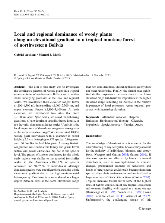 (PDF) Local and regional dominance of woody plants along an elevational ...