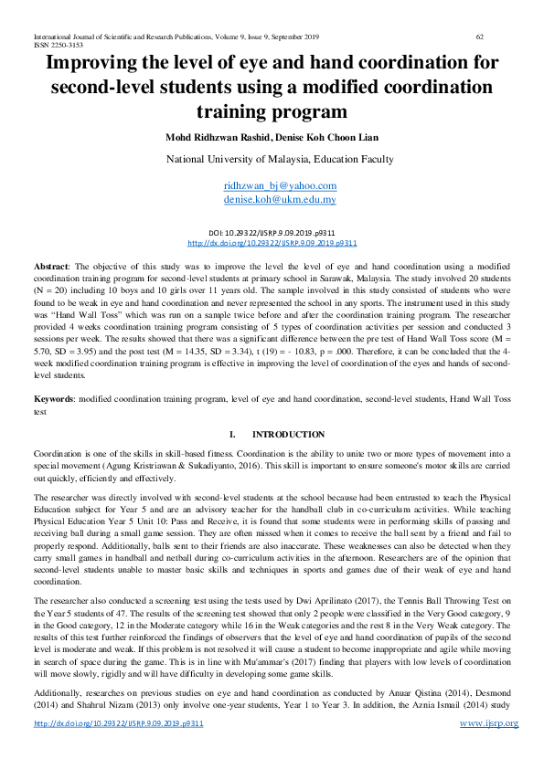 (PDF) Improving the level of eye and hand coordination for second-level ...