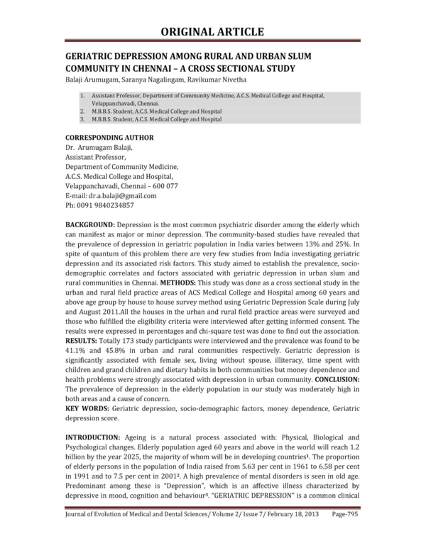 (PDF) Geriatric Depression Among Rural and Urban Slum Community in ...