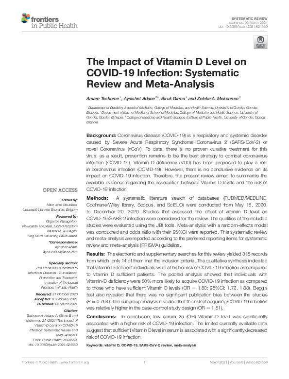 (PDF) The Impact of Vitamin D Level on COVID-19 Infection: Systematic ...