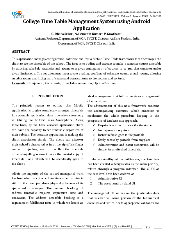 (PDF) College Time Table Management System using Android Application