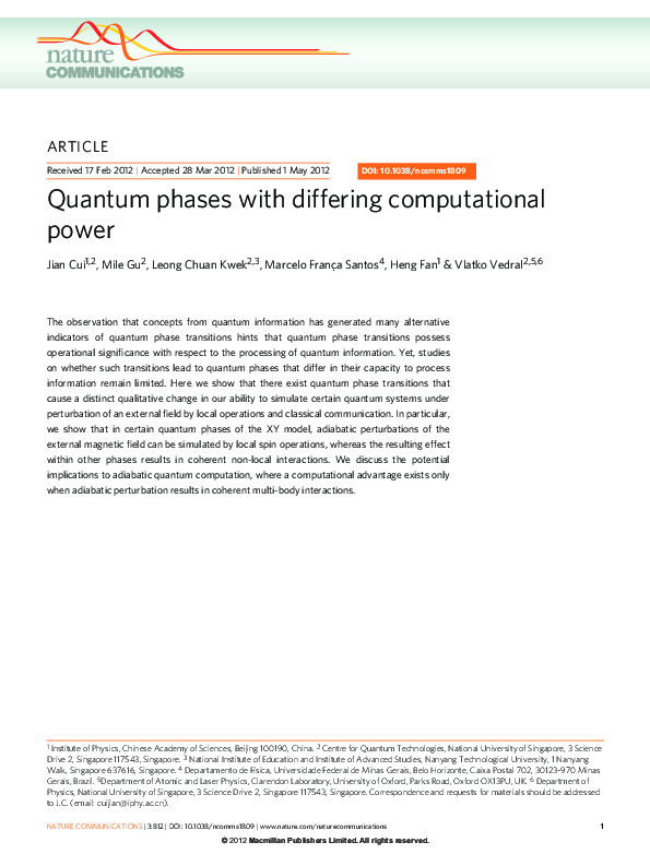 (PDF) Quantum phases with differing computational power