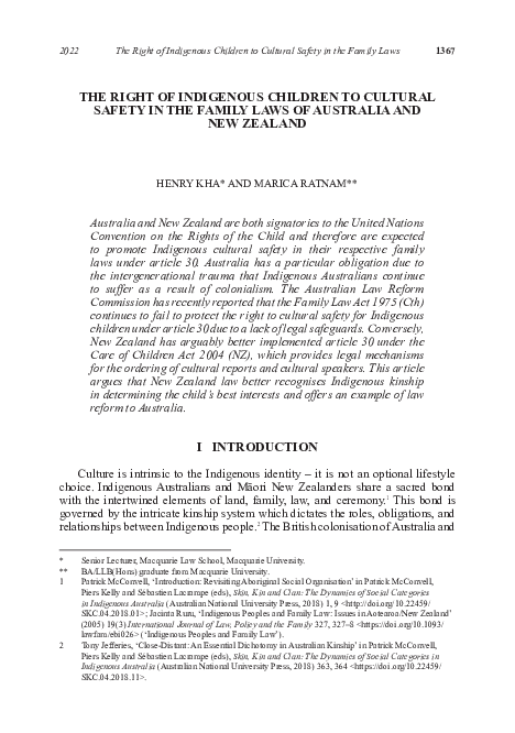 (PDF) The Right of Indigenous Children to Cultural Safety in the Family ...