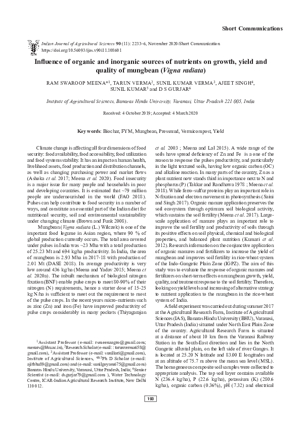(PDF) Influence of organic and inorganic sources of nutrients on growth ...