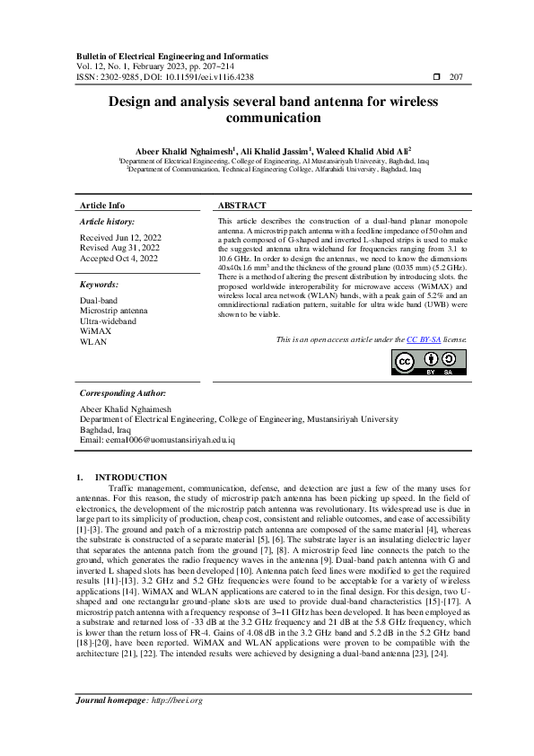 (PDF) Design and analysis several band antenna for wireless communication