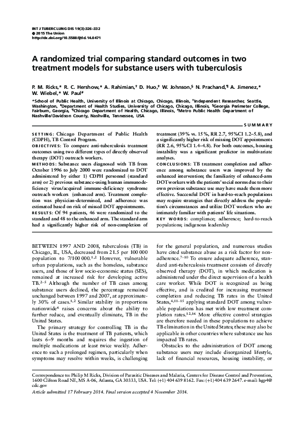 (PDF) A randomized trial comparing standard outcomes in two treatment ...