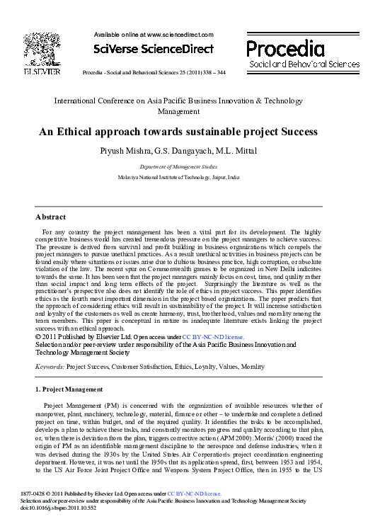 (PDF) An Ethical approach towards sustainable project Success