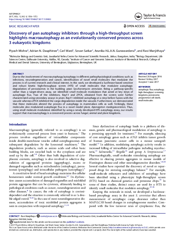 (PDF) Discovery of pan autophagy inhibitors through a high-throughput ...