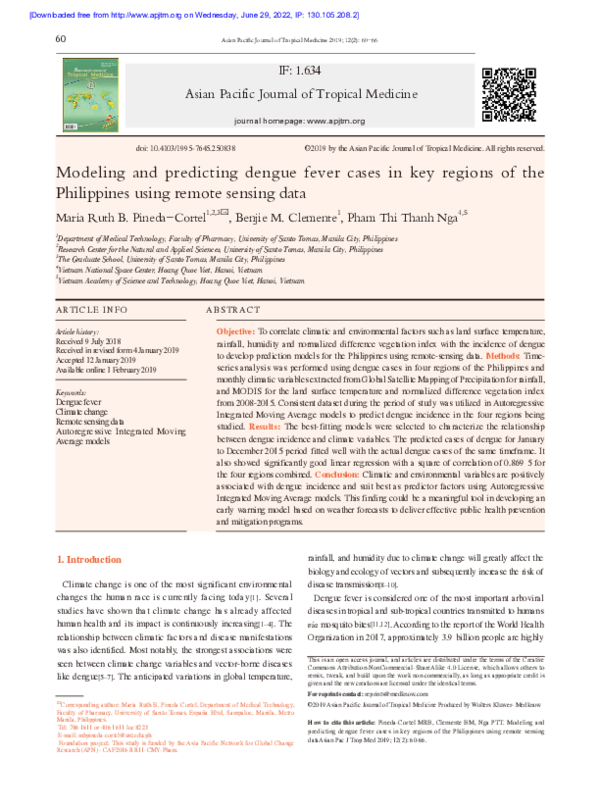 (PDF) Modeling and predicting dengue fever cases in key regions of the ...