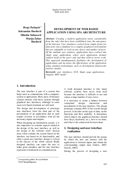 (PDF) Development of Web Based Application Using Spa Architecture