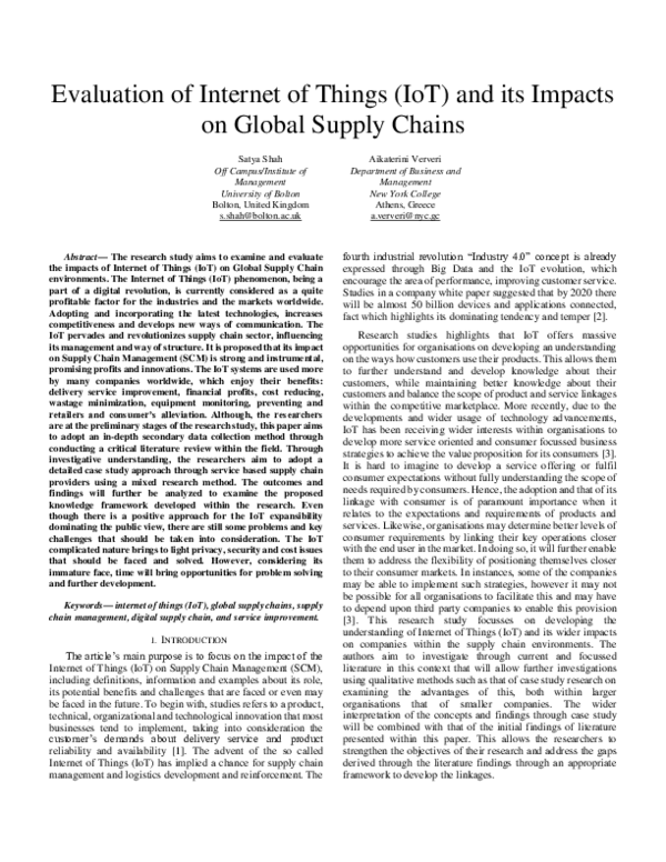 (PDF) Evaluation of Internet of Things (IoT) and its Impacts on Global ...
