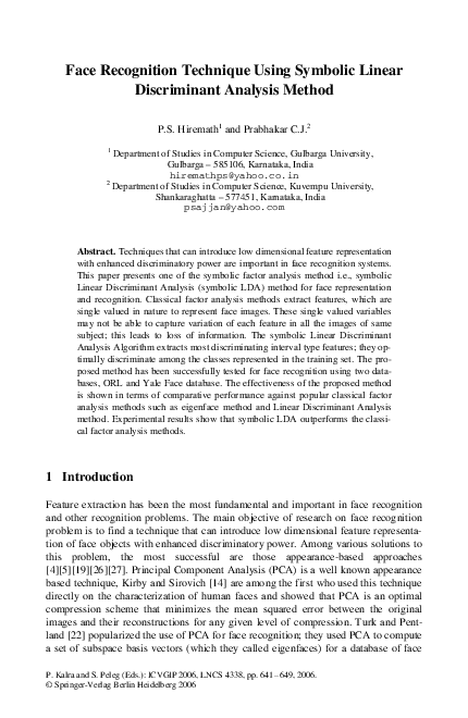 (PDF) Face Recognition Technique Using Symbolic Linear Discriminant ...