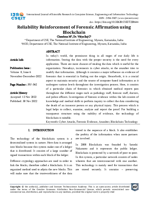 (PDF) Reliability Reinforcement of Forensic Affirmation using Blockchain