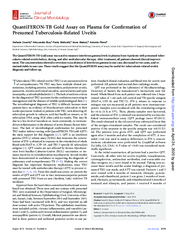 (PDF) QuantiFERON-TB Gold Assay on Plasma for Confirmation of Presumed ...