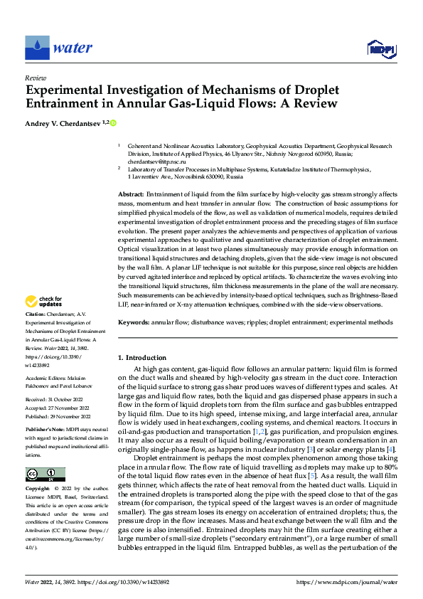 (PDF) Experimental Investigation of Mechanisms of Droplet Entrainment ...