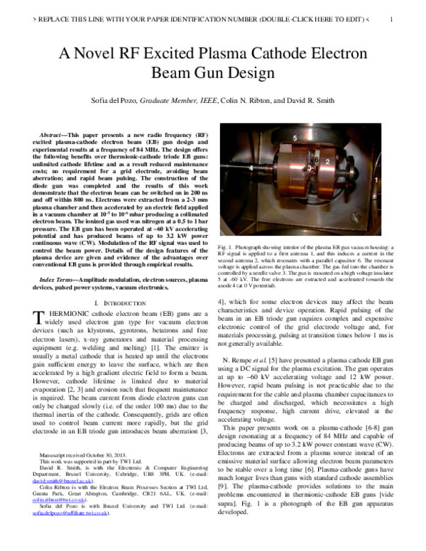 (PDF) A Novel RF Excited Plasma Cathode Electron Beam Gun Design