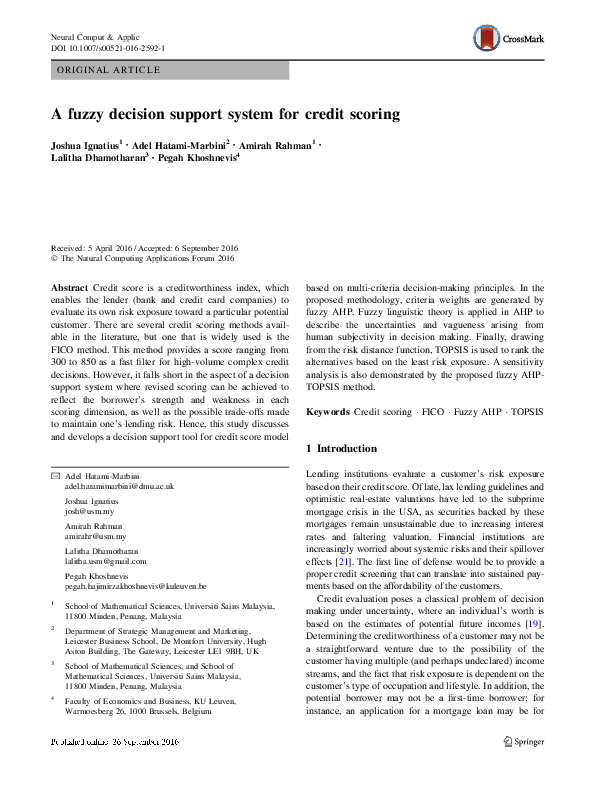 (PDF) A fuzzy decision support system for credit scoring