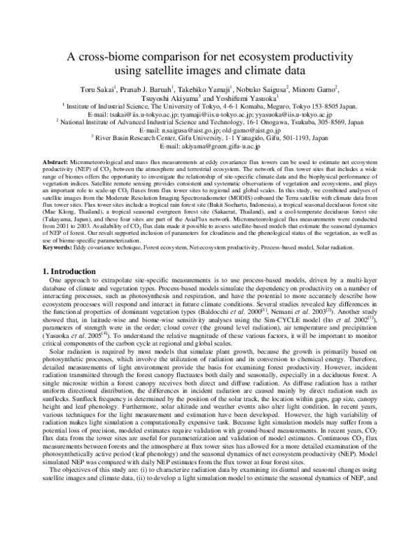 (PDF) A cross-biome comparison for net ecosystem productivity using ...
