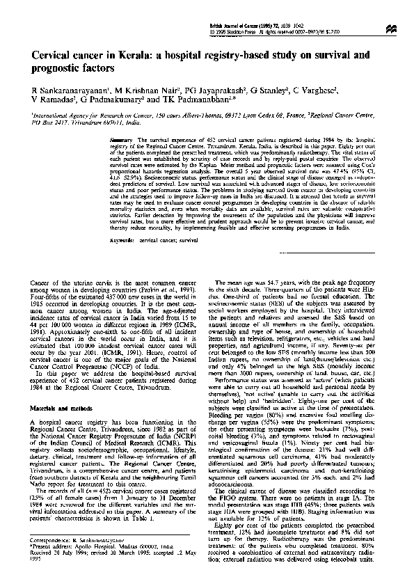 (PDF) Cervical cancer in Kerala: a hospital registry-based study on ...