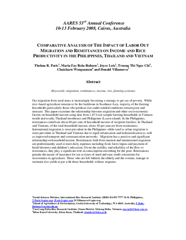 (PDF) Comparative Analysis of the Impact of Labor Out Migration and ...