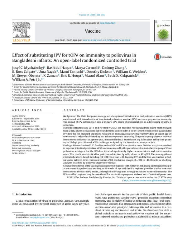 (PDF) Effect of substituting IPV for tOPV on immunity to poliovirus in ...