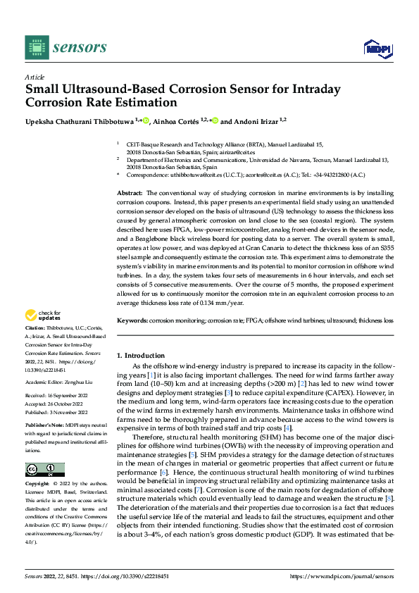 (PDF) Small Ultrasound-Based Corrosion Sensor for Intraday Corrosion ...