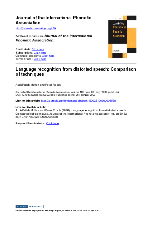 (PDF) Language recognition from distorted speech: Comparison of techniques