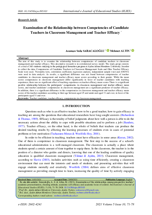 (PDF) Examination of the Relationship between Competencies of Candidate ...