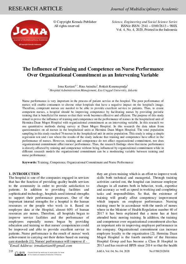 (PDF) The Influence of Training and Competence on Nurse Performance ...