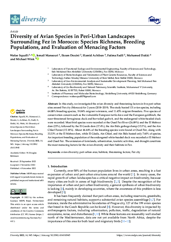 (PDF) Diversity of Avian Species in Peri-Urban Landscapes Surrounding ...