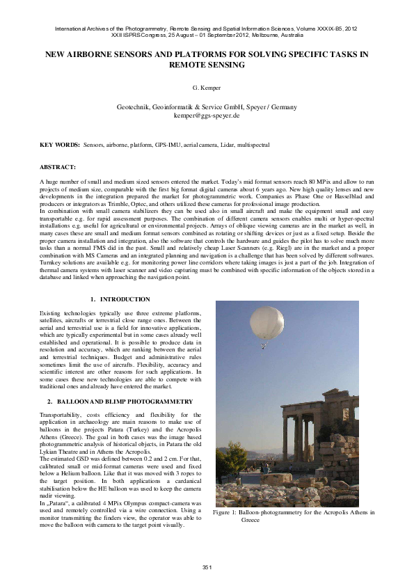 (PDF) New Airborne Sensors and Platforms for Solving Specific Tasks in ...
