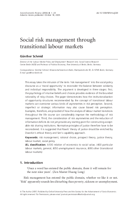 (PDF) Social risk management through transitional labour markets