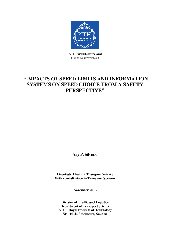 (PDF) Impacts of Speed Limits and Information Systems on Speed Choice ...