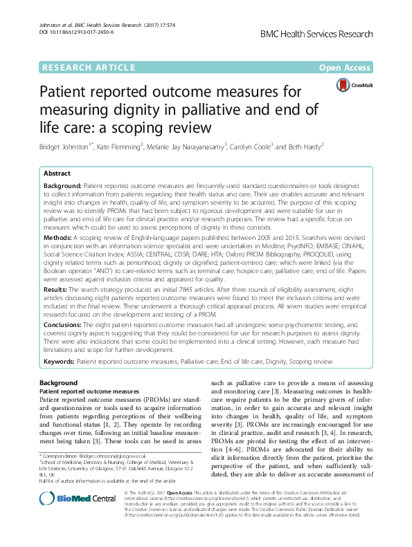 (PDF) Patient reported outcome measures for measuring dignity in ...