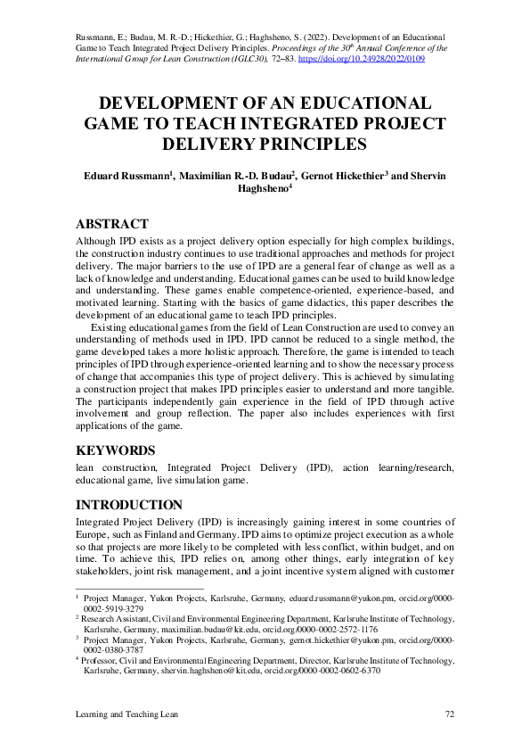 (PDF) Development of an Educational Game to Teach Integrated Project ...