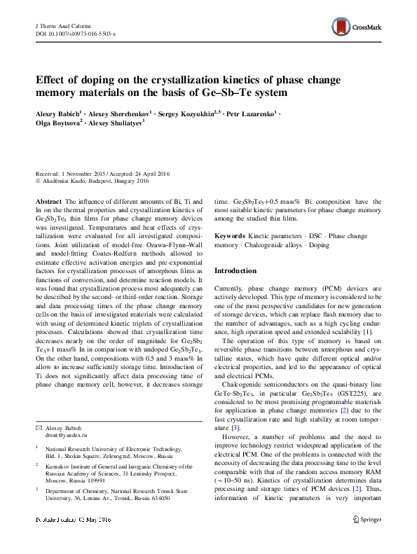 (PDF) Effect of doping on the crystallization kinetics of phase change ...