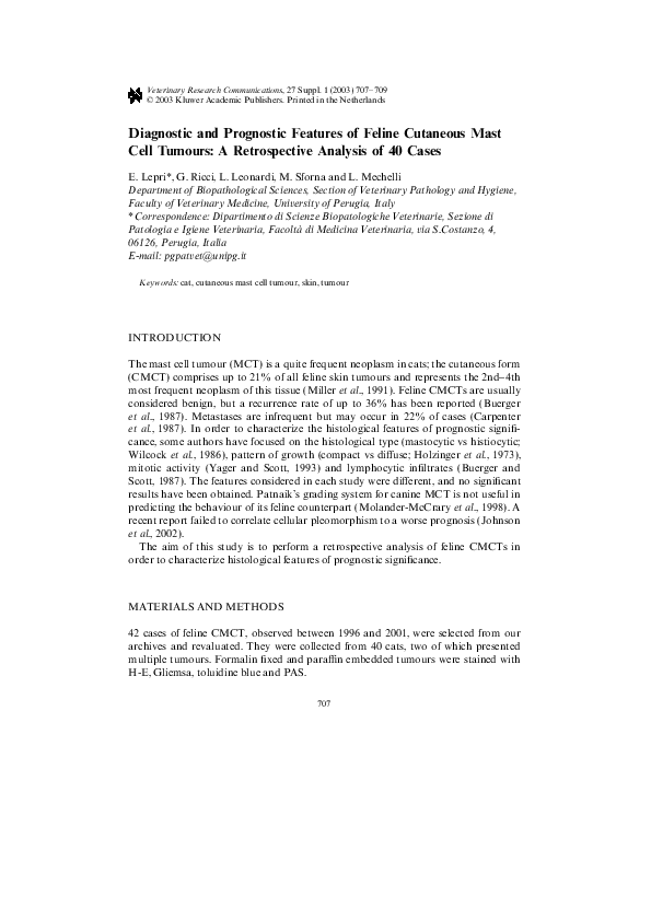(PDF) Diagnostic and Prognostic Features of Feline Cutaneous Mast Cell ...