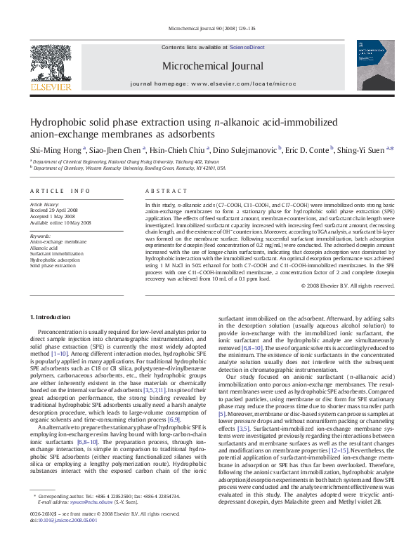 (PDF) Hydrophobic solid phase extraction using n-alkanoic acid ...