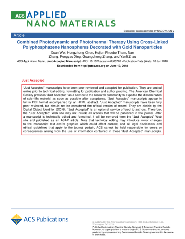 (PDF) Combined Photodynamic and Photothermal Therapy Using Cross-Linked ...