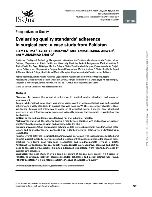 (PDF) Evaluating quality standards' adherence in surgical care: a case ...