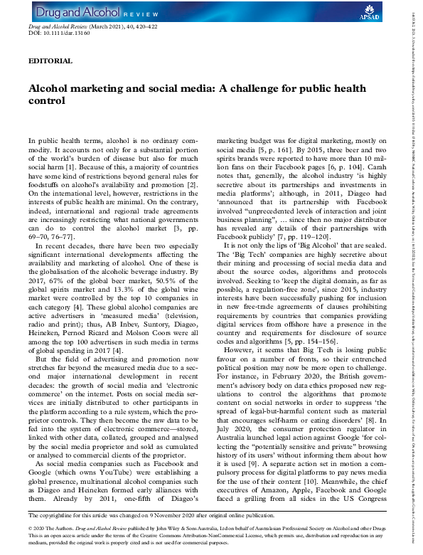 (PDF) Alcohol marketing and social media: A challenge for public health ...