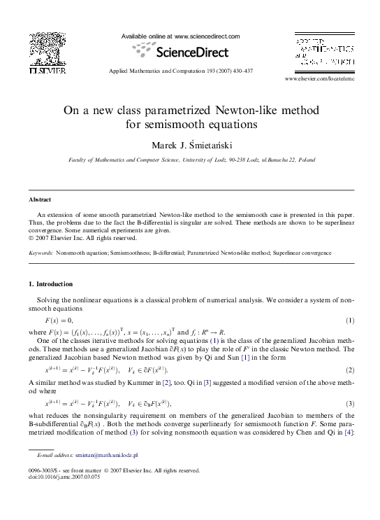 (PDF) On a new class parametrized Newton-like method for semismooth ...