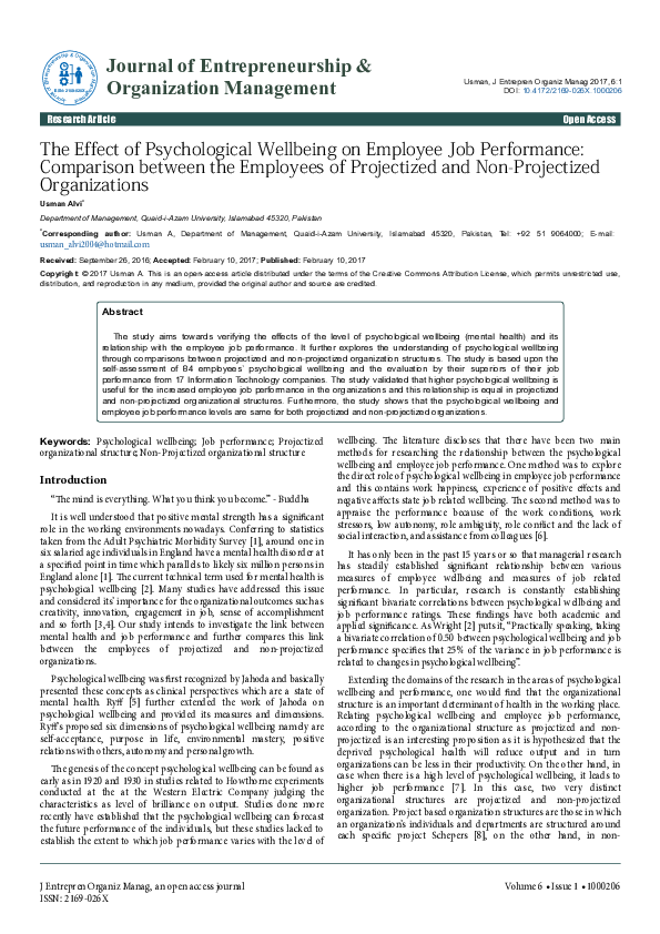 (PDF) The Effect of Psychological Wellbeing on Employee Job Performance ...
